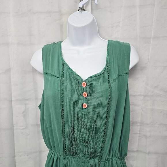 Matilda Jane Green Sleeveless Maxi Dress Crochet Pintuck Boho Prairie L - Picture 2 of 12